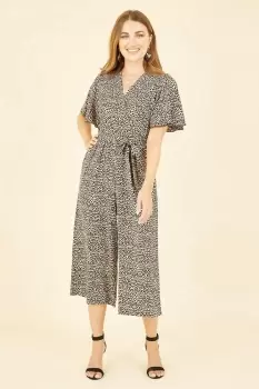 Image of Brown Animal Print Jumpsuit With Angel Sleeves