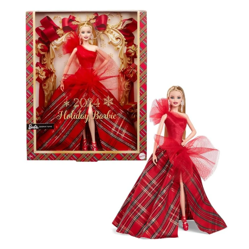Image of Barbie 2024 Signature Barbie Doll with Seasonal Plaid Gown - 33cm
