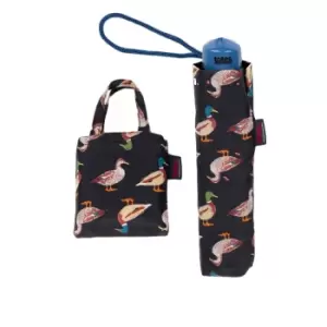 Image of Totes Duck Pattern Supermini Umbrella and Folding Shopper Gift Set Navy