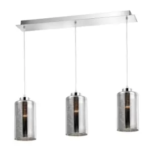 Image of Elgin 3 Light Bar Pendant Ceiling Light Smoke Glass Chrome Aluminium LED E27 - Merano