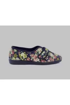 Image of Wilma Touch Fastening V Opening Floral Casual Cotton Slippers
