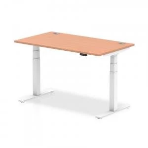 Image of Trexus Sit Stand Desk With Cable Ports White Legs 1400x800mm Beech Ref