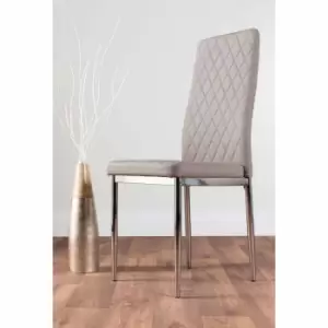 Image of Furniture Box 6 x Milan Modern Stylish Chrome Hatched Diamond Faux Leather Dining Chairs Seats Cappuccino Grey