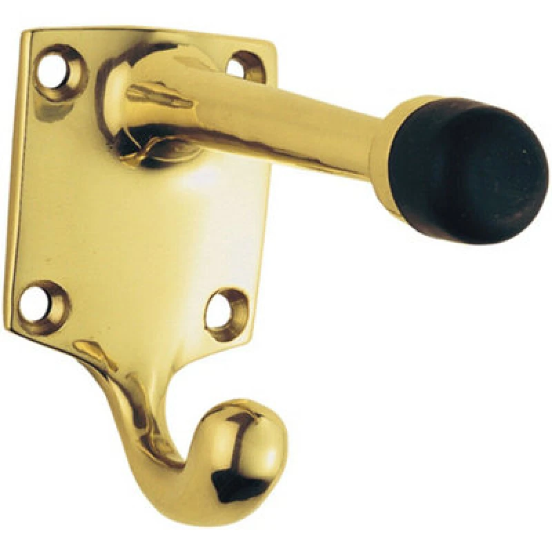 Image of Loops One Piece Hat & Coat Hook with Rubber Buffer 88mm Projection Polished Brass Metallics