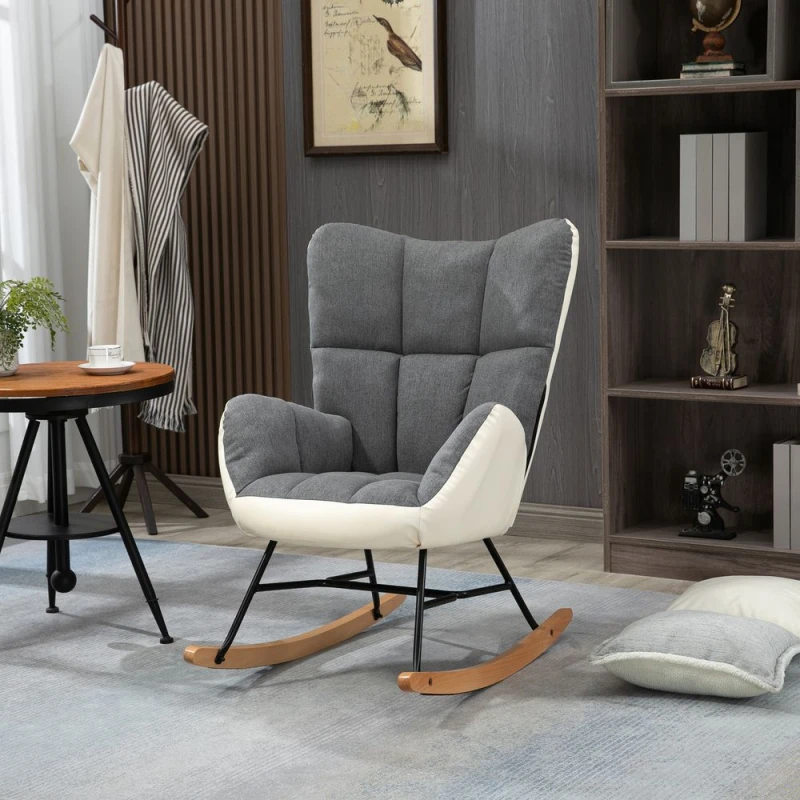Image of HOMCOM Rocking Chair Upholstered Wingback Armchair Grey 839-489V70GY