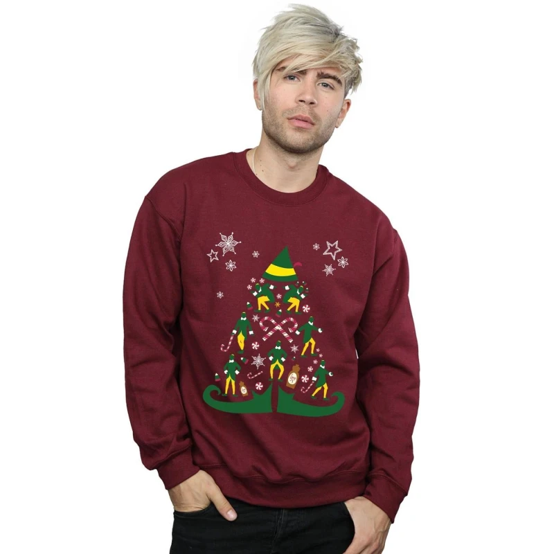 Image of Elf Elf Men Christmas Tree Sweatshirt in Burgundy Size: Small Burgundy S Male 5057736096192