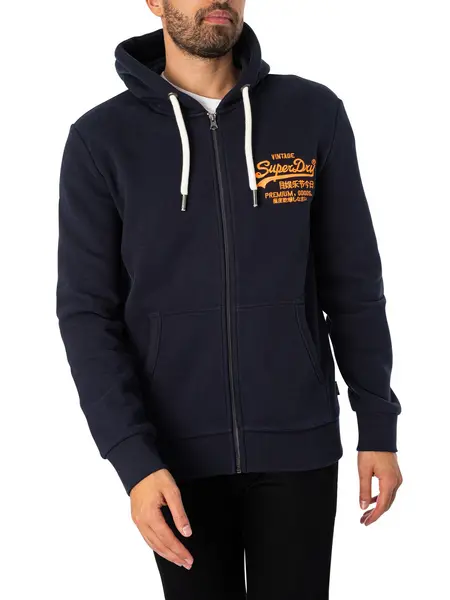 Image of Superdry Neon Vintage Logo Zip Hoodie Eclipse Navy S