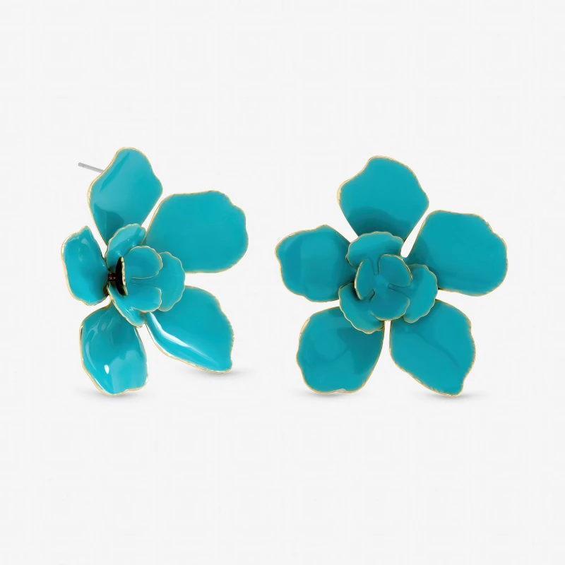 Image of Mood Turquoise Statement Flower Earrings Gold female One Size