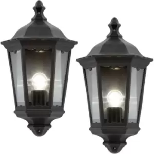 Image of 2 PACK IP44 Outdoor Wall Light Matt Black Traditional Lantern Porch Flush Lamp