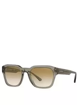 Image of Emporio Armani Shiny Transparent Green Square Frame Gradient Brown Lens Sunglasses