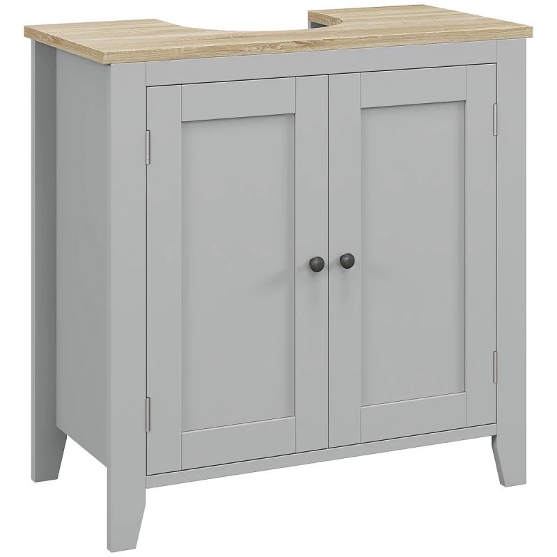 Image of kleankin kleankin Bathroom Pedestal Under Sink Cabinet with Adjustable Shelf - Grey