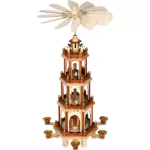 Image of Christmas Pyramid Wooden German Style 4 Tier Rotating Scene Decoration Candle Brown