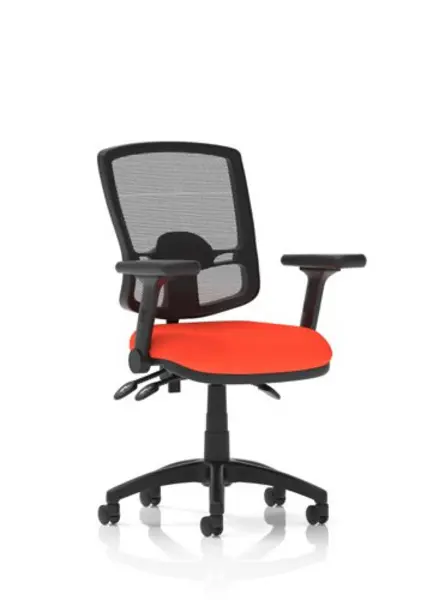 Image of Eclipse Eclipse Plus III Lever Task Operator Chair Deluxe Mesh Back With Bespoke Colour Seat In Tabasco Orange with Height Adjustable and Folding Arms