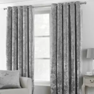 Image of Verona Silver Velvet Eyelet Curtains Silver