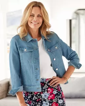 Image of Cotton Traders Womens Essential Stretch Denim Jacket in Blue