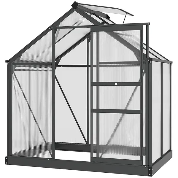 Image of Outsunny 6x4ft Walk-In Polycarbonate Greenhouse Plant Grow Galvanized Grey