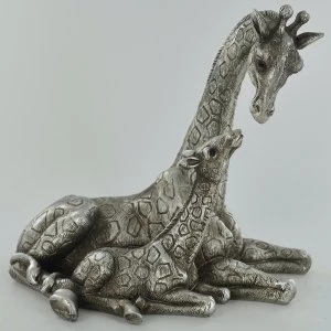 Image of Antique Silver Giraffe Family Ornament