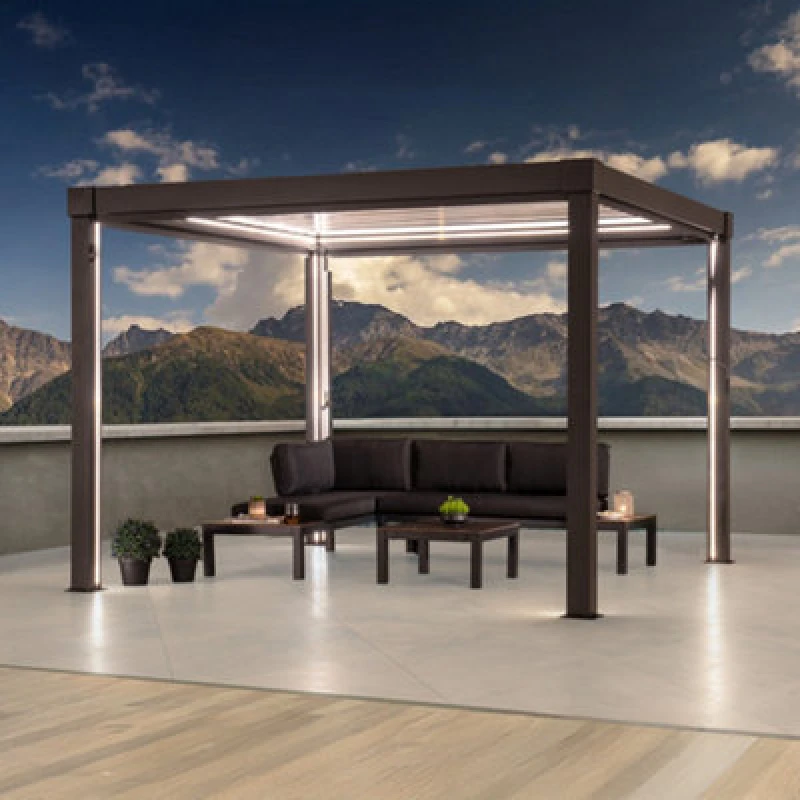 Image of Sunjoy 3M X 3M Solar LED Louvered Pergola, Aluminum Pergola With Adjustable Louvered Roof
