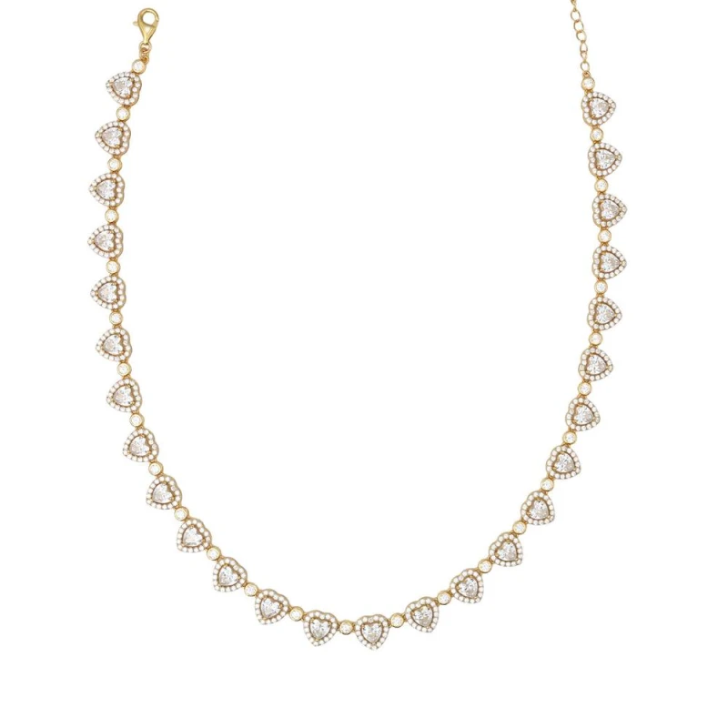 Image of Say It With Heart Tennis Choker Necklace - Yellow Gold Size: 16" Gold Unisex 16"