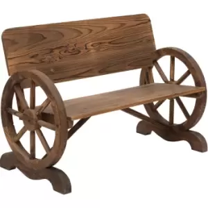 Image of Rustic Wood Design Home Garden Wagon Wheel Bench Decor - Outsunny