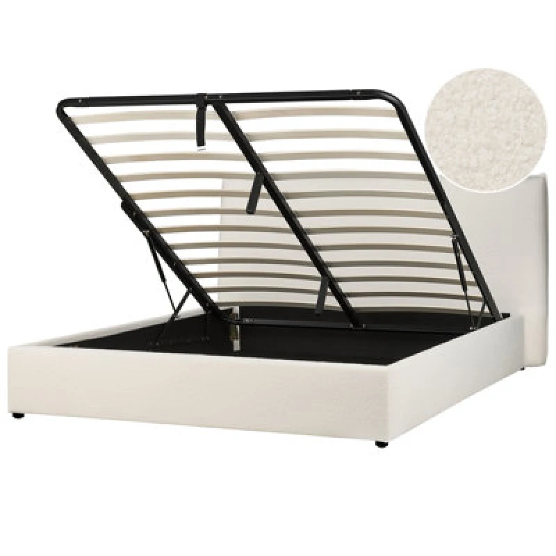 Image of Beliani Ottoman Bed Boucle Lavaur 160 X 200 Cm (Eu King Size) Off-White