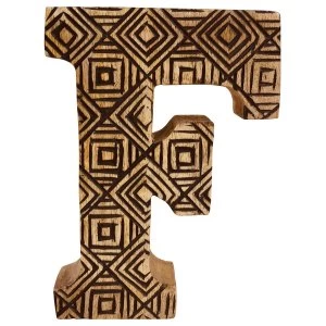 Image of Letter F Hand Carved Wooden Geometric