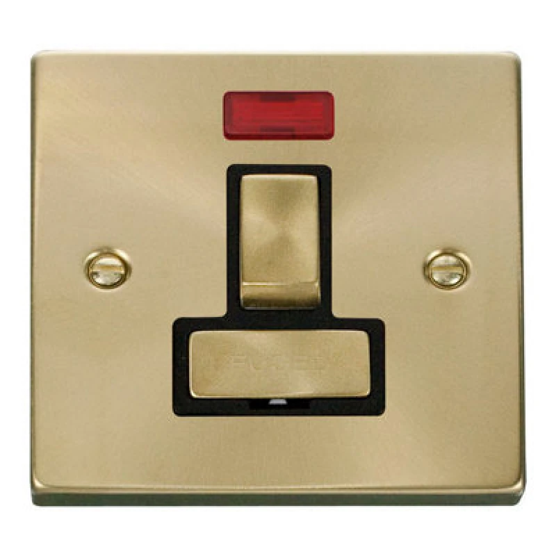 Image of SE Home Satin / Brushed Brass 13A Fused Ingot Connection Unit Switched With Neon Gold