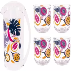 Image of Summerhouse Guatemala Pitcher & 4 Tumblers - Tropical / Clear