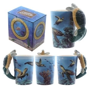 Image of Fun Underwater Design Shaped Handle Turtle Mug