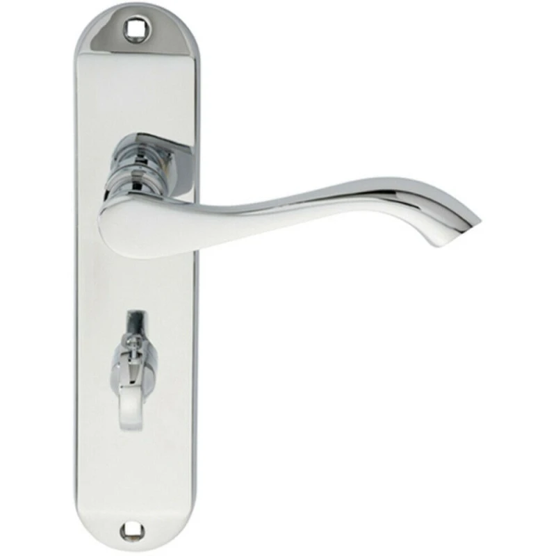 Image of Loops PAIR Curved Lever on Chamfered Bathroom Backplate 180 x 40mm Polished Chrome Multi