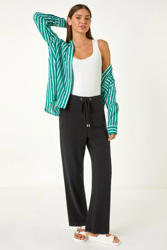 Image of Roman Womens Full Length Linen Trousers in Black Size: 18 Black Female 18