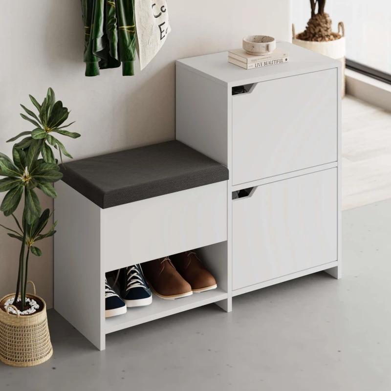 Image of Decortie Shoe Bench Storage 35.5X101.5X80.5Cm Wall-mounted Particleboard White 8683628015322