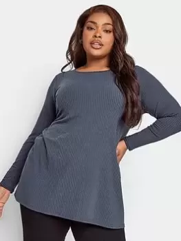 Image of Yours Long Sleeve Rib Swing Top. Grey, Size 20, Women