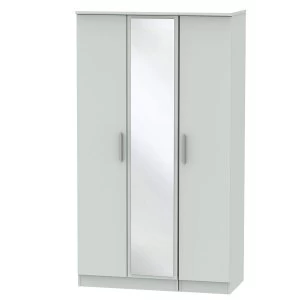 Image of Robert Dyas Fourisse Ready Assembled Tall 3-Door Mirrored Wardrobe -Grey