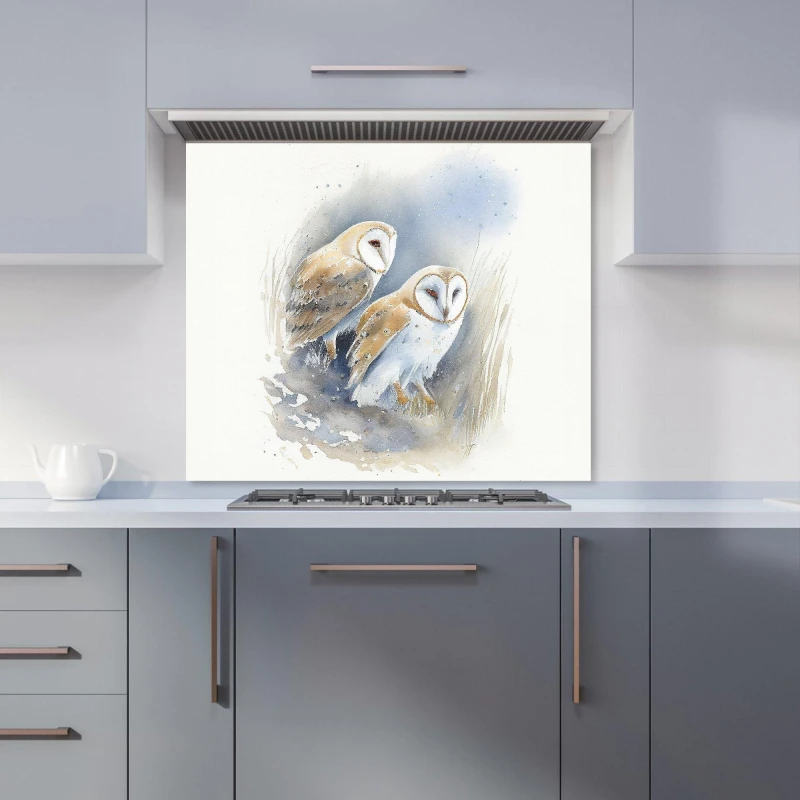 Image of Warren Reed - Designer Barn Ano Owls Watercolour Kitchen Splashback in Brown Size: 900mm x 750mm Brown Unisex 900mm x 750mm