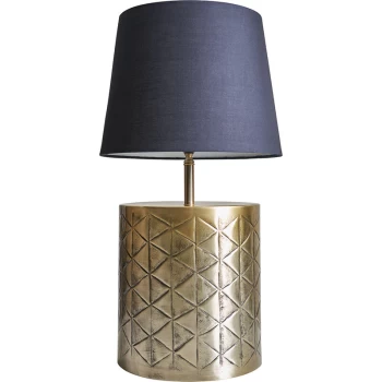 Image of Gold Patterend Table Lamp Base with Fabric Lampshade - Black