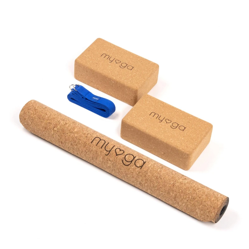 Image of Myga Cork Yoga Mat; Pair Of Cork Blocks Strap Royal Blue RY1134-SET2