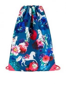 Image of Monsoon Girls Unicorn Floral Drawstring Backpack - Navy