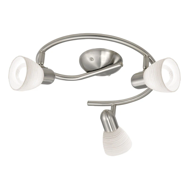 Image of Loops Flush Ceiling Light Satin Nickel Shade White Glass Wipe Technique Bulb E14 3x40W Metallics
