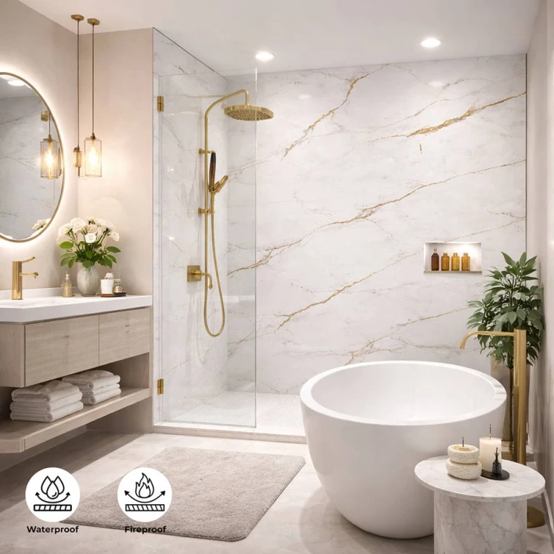 Image of ENER-J BRITWALL Carrara Marble PVC Shower Panel 2400×1000×10mm Matt in White White Unisex