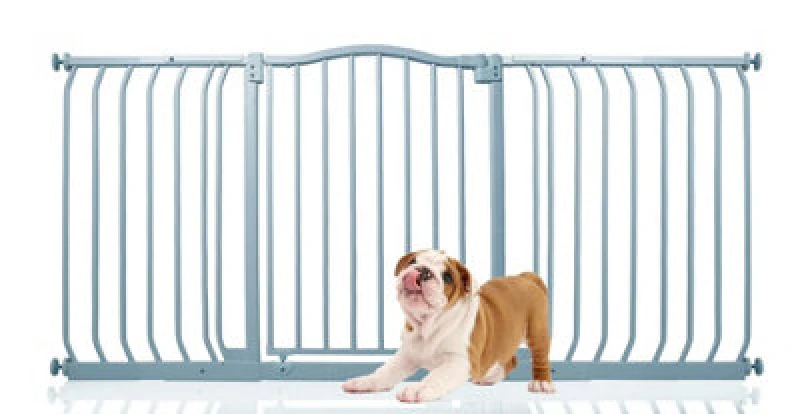Image of Bettacare Curved Top Dog Gate, 152Cm - 161Cm, Matt Grey, Pressure Fit Pet Gate For Dog And Puppy, Pet And Dog Barrier