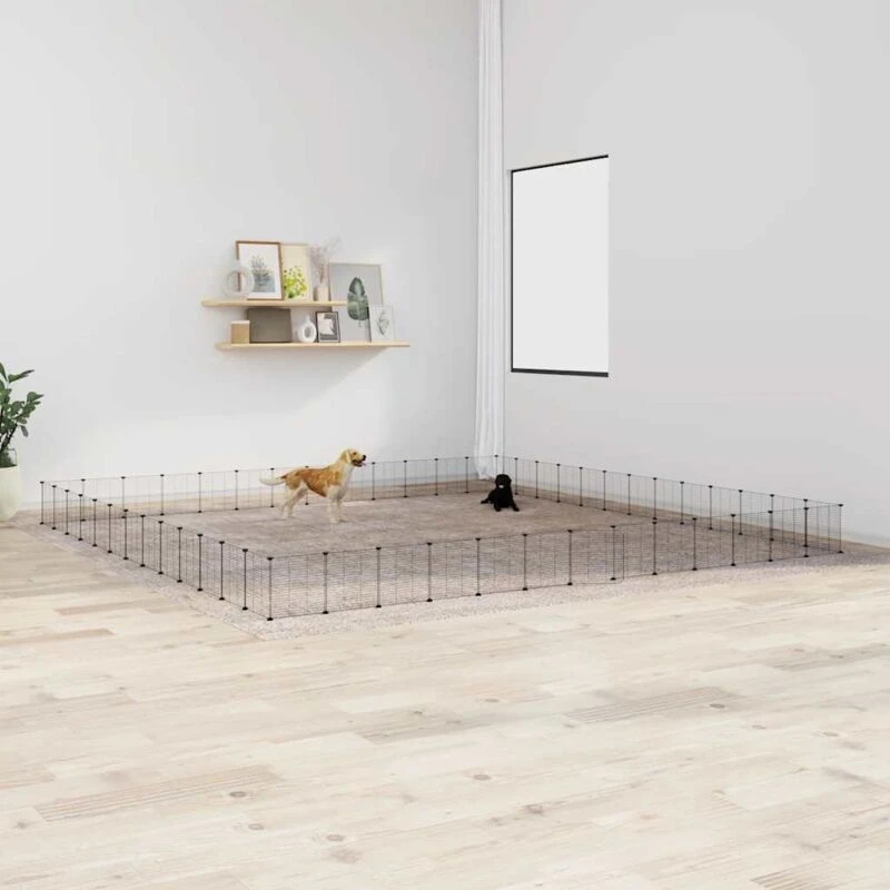 Image of vidaXL 52-Panel Pet Cage with Door Black 35x35cm Steel, Black 3114029