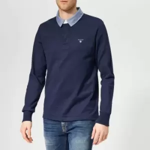 Image of GANT Mens Original Barstripe Heavy Rugger Long Sleeve Polo Shirt - Evening Blue - XXL - Blue