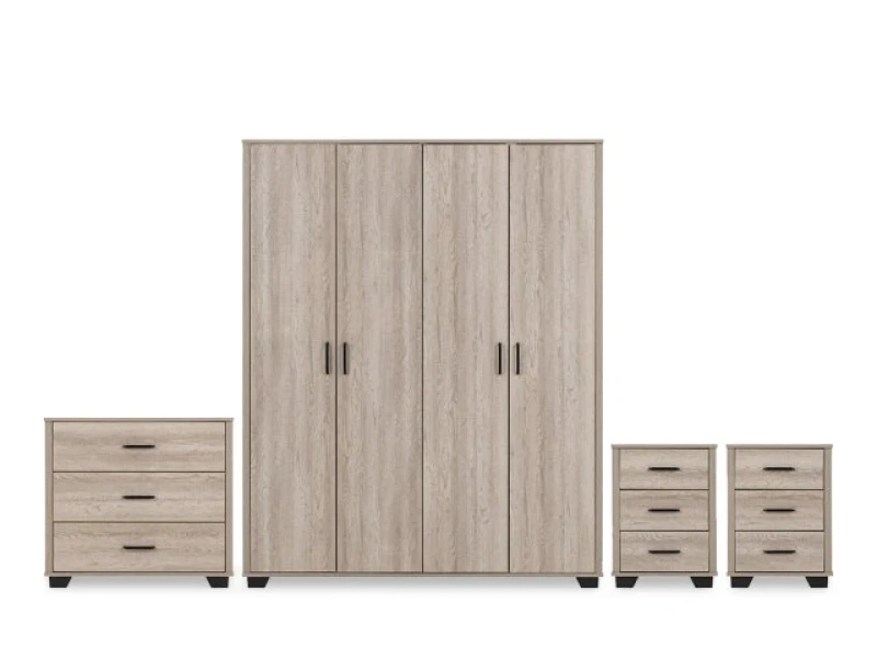 Image of Seconique Oliver 4 Door Wardrobe Bedroom Set Light Oak