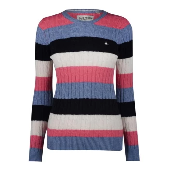 Image of Jack Wills Tinsbury Merino Wool Cable Knitted Jumper - Blue Stripe