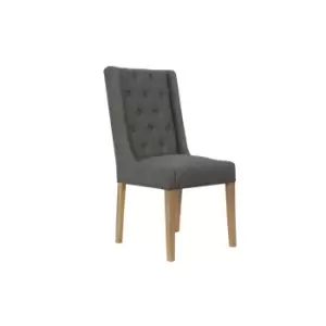 Image of Kettle Interiors Button Back Upholstered Chair With Side Supports And Nailhead Trim Dark Grey