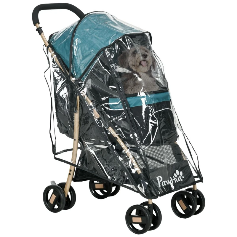 Image of PawHut Pet Stroller for XS/S Dogs w/ Rain Cover - Green D00-188V01DG