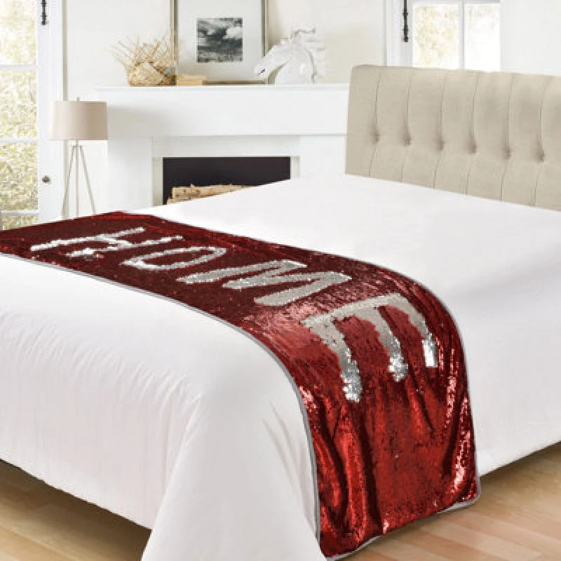 Image of Velosso Mermaid Sparkle Sequin Throw Reversible Shimmering Blanket For Sofa Or Bed, Soft & Cosy, 65Cm X 200Cm - Red And Silver