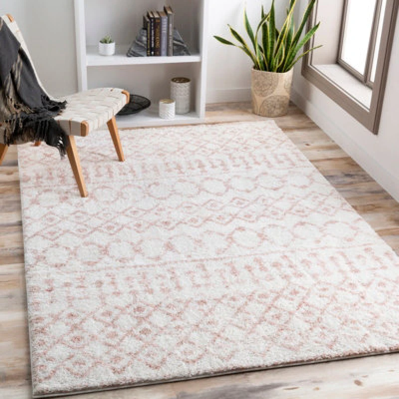 Image of Livabliss Shaggy Global Plush Pile Pale Pink Saanjh Area Rug 160 X 220 Cm - Easy Care, Non Shedding, Ideal For Living Room & Bedroom
