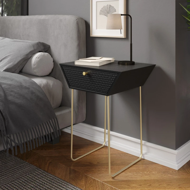 Image of Core Apollo 1 Drawer Black Metal Bedside Table